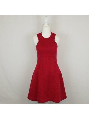 Carven Women's Medium Red Quilted Crewneck Fit & Flare Racerback Mini Dress